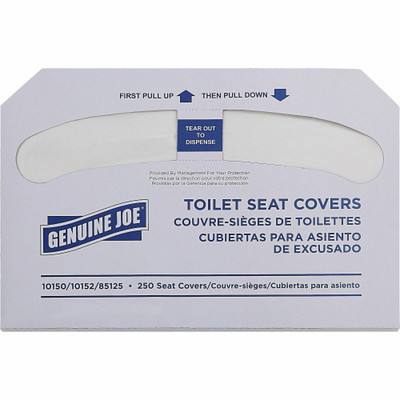 Genuine Joe Toilet Seat Covers - Half-fold - For Public Toilet - White - 250/Pack - 4 / Carton