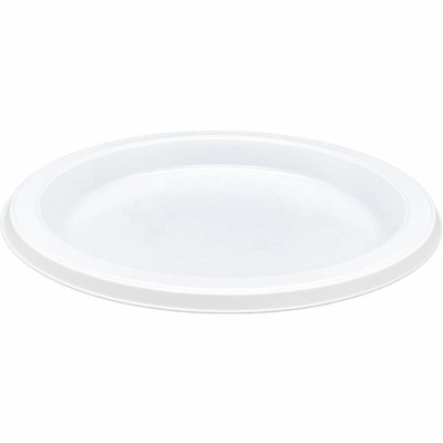 Genuine Joe 7" Disposable Plastic Plates - Picnic, Party, Breakroom - Disposable - White - Plastic Body - Round - 125/Pack - 8 / Carton