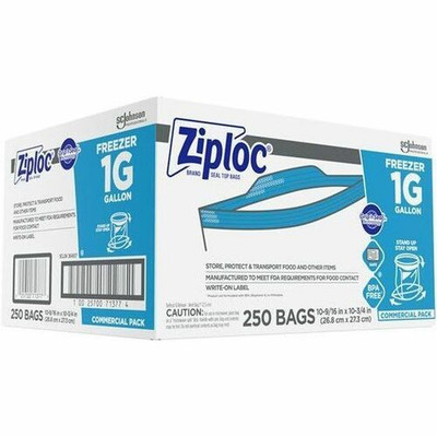 Ziploc&reg; Grip n' Seal Freezer Bags - Large Size - 1 gal Capacity - 10.75" Length x 10.56" Width - Zipper Closure - Textured - Clear - Plastic - Food, Industrial, Healthcare, Office, Commercial, Storage/ - 250 / Carton