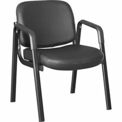 Lorell Deluxe Leather 4-Leg Guest Chair - Leather, Plywood Seat Material - Leather, Plywood Back Material - Powder Coated Frame Color - Metal Frame Material - Four-legged Base - Black - Armrest - 1 Each