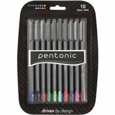 Pentonic Ballpoint Pen Set - 1 mm Pen Point - Assorted Ink - Nickel Silver Tip - 10 / Pack