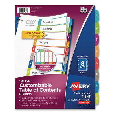 Customizable Toc Ready Index Multicolor Dividers, 1-8, Letter