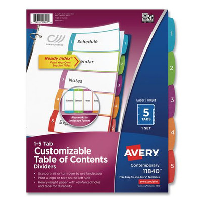Customizable Toc Ready Index Multicolor Dividers, 1-5, Letter