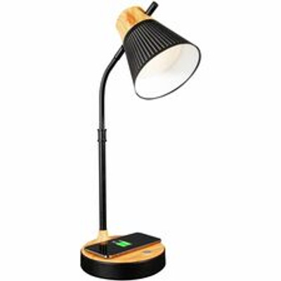 OttLite Wireless Charging LED Table Lamp - LED Bulb - Wireless Charging, Adjustable Shade, ClearSun LED, Adjustable Brightness, Color Changing Mode - Faux Wood - Desk Mountable - Black