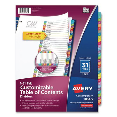 Customizable Toc Ready Index Multicolor Dividers, 1-31, Letter
