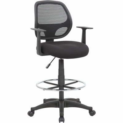 Boss Commercial-Grade Mesh Back Stool - High Density Foam (HDF), Fabric Seat Material - Mesh Back Material - 5-star Base - Black - Chrome - Armrest - 1 Each