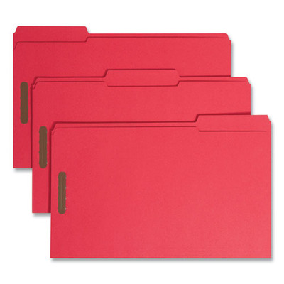 Top Tab Colored Fastener Folders, 2 Fasteners, Legal Size, Red Exterior, 50/box