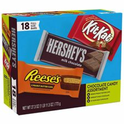 Hershey Chocolate Assortment - Milk Chocolate, Peanut Butter - 18 / Carton