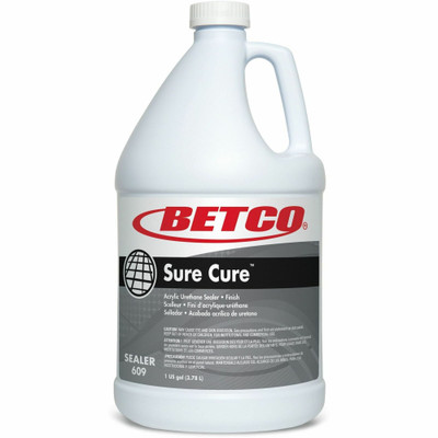 Betco Sure Cure Floor Sealer & Finish - For Multi Surface - Ready-To-Use - Liquid - 128 fl oz (4 quart) - 8.4 to 8.9 pH - Mild Scent - Long Lasting, Abrasion Resistant, Water Based, Durable - Clear, Milky White Bottle - 4 / Carton