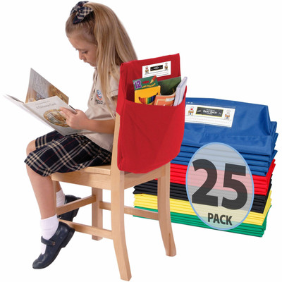 Seat Sack One-Pocket Seat Sacks with Elastic Back - 1 Pocket(s) - 17" Width x 2" Depth - Chair - Elastic, Expandable, Washable, Durable - Multi - Plastic, Poly Cotton, Laminate - 25 / Carton