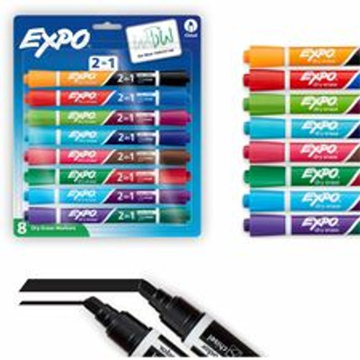 Expo 2-in-1 Dry Erase Markers - Chisel Marker Point - Erasable - Assorted Ink/ - 8 / Pack