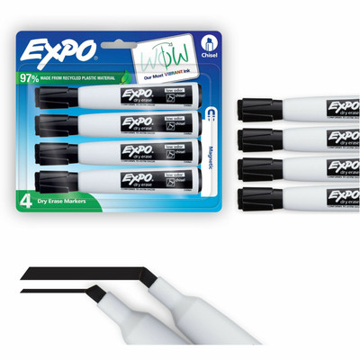 Expo Magnetic Dry-erase Marker - Chisel Marker Point - Erasable - Black Ink/ - 4 / Pack