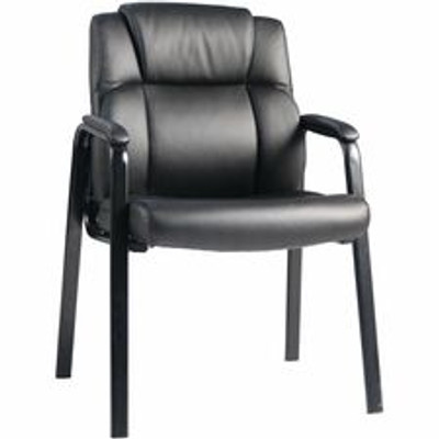 Lorell Cushioned Low-Back Guest Chair - Polyurethane Seat Material - Polyurethane Back Material - Steel Frame Material - Low Back - Four-legged Base - Black - Vinyl - Armrest - 1 Each