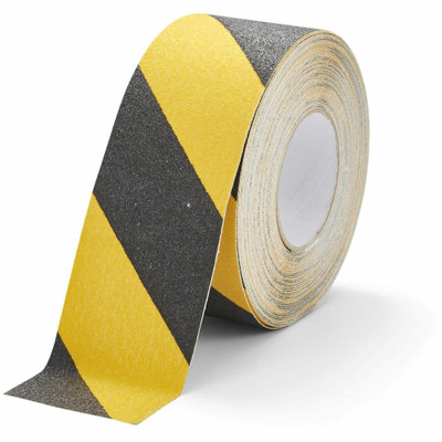DURABLE Floor marking tape DURALINE GRIP 75mm color - 16.40 yd Length x 2.95" Width x 27.6 mil Thickness - Yellow, Black - Aluminum, Plastic - Abrasion Resistant, Slip Resistant - For Floor Marking, Indoor, Outdoor, Industrial, Ramp - 1 Roll