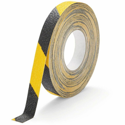 DURABLE Floor marking tape DURALINE GRIP+ 25mm color - 16.40 yd Length x 0.98" Width x 27.6 mil Thickness - Black, Yellow - Aluminum, Plastic - Abrasion Resistant, Slip Resistant - For Floor Marking, Indoor, Outdoor, Ramp, Industrial - 1 Roll