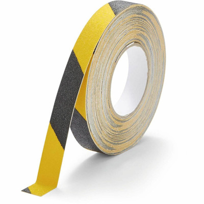 DURABLE Floor Marking Tape DURALINE GRIP 25mm color - 16.40 yd Length x 0.98" Width x 27.6 mil Thickness - Yellow, Black - Aluminum, Plastic - Abrasion Resistant, Slip Resistant - For Marking, Indoor, Outdoor, Ramp, Industrial, Floor Marking - 1 Roll