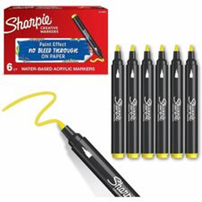 Sharpie Creative Markers - Bullet Marker Point - Yellow Ink - Water Based, Acrylic Based - 6 / Box