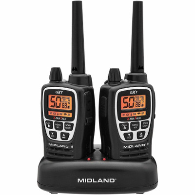 Midland GXT3000 GMRS Walkie Talkies - 50 Radio Channels - Built-in Flashlight, NOAA Weather Radio, Keypad Lock - Water Resistant, Water Proof - Black - 2 / Pack