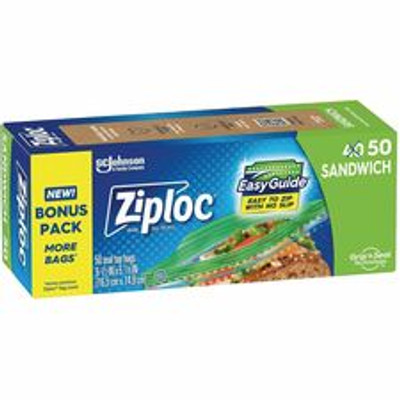 Ziploc&reg; Grip n' Seal Freezer Bags - 5.88" Length x 6.50" Width - Seal Closure - Textured Grip - Plastic - Sandwich, Fruit, Lunch, Vegetables - 12/Carton - 50 / Box