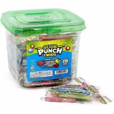 Green Rabbit Sour Punch Twists - Fruit, Cherry, Watermelon, Apple, Blueberry - Individually Wrapped - 210 / Carton