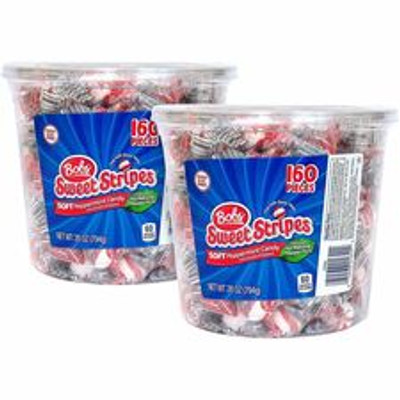 Green Rabbit Sweet Stripes Soft Peppermint Candy - Peppermint, Mint - Gluten-free, Fat-free, Individually Wrapped, Resealable Tub - 160 Pieces/Tub - 2 / Carton