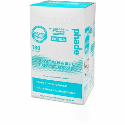 Phade Compostable Straws - 9" Height x - Polyhydroxyalkanoate (PHA) - Caribbean Blue - 180 / Box