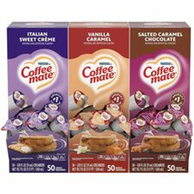 Coffee mate Liquid Creamer Singles - Italian Sweet Creme, Salted Caramel Chocolate, Vanilla Caramel, Rich Gelato Flavor - 8 fl oz (237 mL) - 1 Serving - 150 Singles/Pack - 3 / Carton