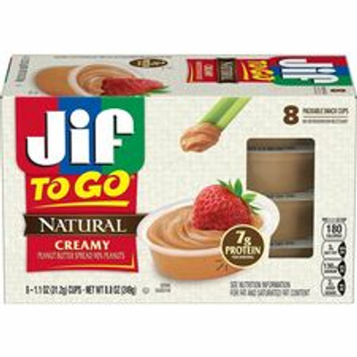 Jif To-Go Creamy Natural Peanut Butter Cups - Natural, Creamy - 1.10 oz - 8 / Pack