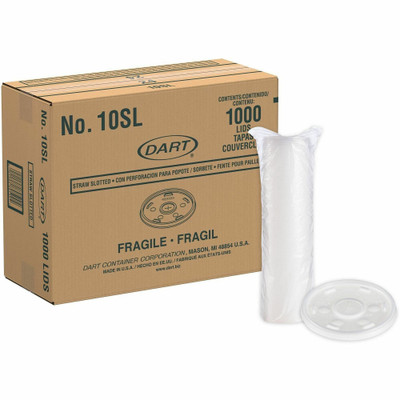 Dart Straw-Slotted Cup Lids - Round - 3.5" Diameter - Polystyrene, High Impact Polystyrene (HIPS), Plastic - Translucent - 100 Lids/Pack - 10 / Carton