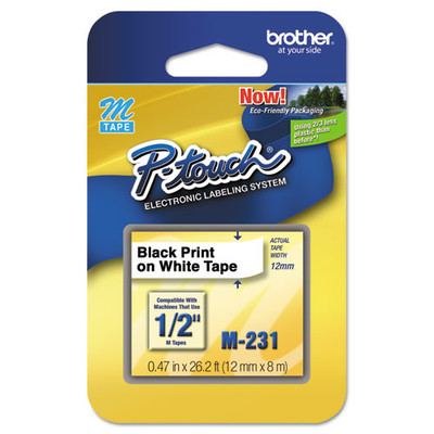 M Series Tape Cartridge For P-touch Labelers, 0.47" X 26.2 Ft, Black On White M Series Tape Cartridge For P-touch Labelers, 0.47" X 26.2 Ft, Black On White