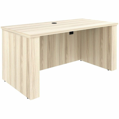 Lorell Essentials 60" Sit-to-Stand Desk Shell - Material: Laminate, Metal - Finish: Modern Elm - Laminate, Modern Elm Table Top - Durable, Modesty Panel, Privacy Panel, Adjustable Feet, Cam Lock, Cord Management, Grommet - 1 Each