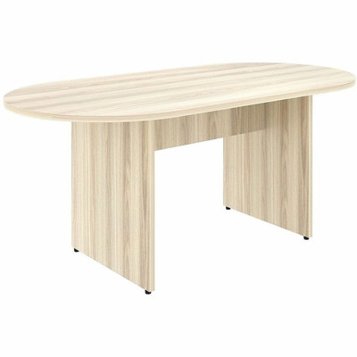 Lorell Essentials Oval Conference Tables - Material: Laminate - Finish: Laminate, Modern Elm - Mahogany Laminate Table Top - Adjustable Floor Guide - 1 Each