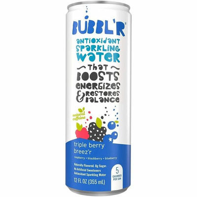 BUBBL'R Antioxidant Tripple Berry Sparkling Water - Ready-to-Drink - Sugar Free - 12 fl oz (355 mL) - Triple Berry Breez'r, Natural - 12 / Carton