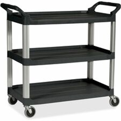 Rubbermaid Commercial Economy Cart - 3 Shelf - 200 lb Load Capacity - 4 Casters - 4" Caster Size - Plastic - 33.60" Width x 18.60" Depth x 37.75" Height - Black - 1 Each