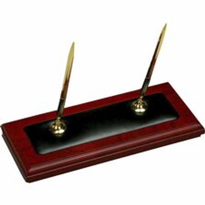 Dacasso Double Pen Stand - 1" Height x 4.3" Width x 9.3" Length - Leather, Rosewood - 1 Each