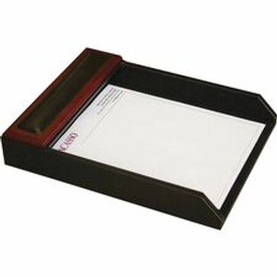 Dacasso Rosewood Letter Tray - 2" Height x 10.50" Width x 13.75" Length - Desktop - Black - Wood, Leather - 1 Each