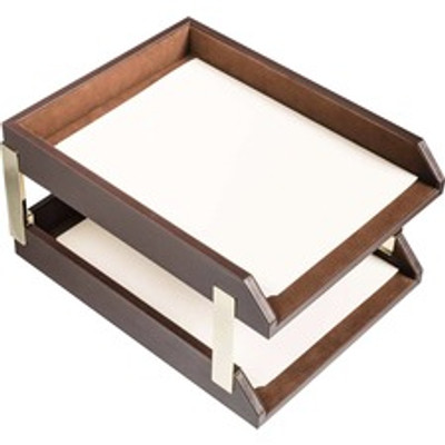 Dacasso Front Load Double Letter Tray - 2" Height x 10.50" Width x 13.75" Length - Desktop - Chocolate - Leather - 1 Each