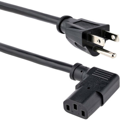 StarTech.com 6ft Power Cord 5-15P to Right Angle C13 - For Desktop Computer, Monitor, Scanner, Printer - 125 V AC / 10 A - Black - 6 ft Cord Length - NEMA 5-15P / IEC 60320 C13 - 1 Each