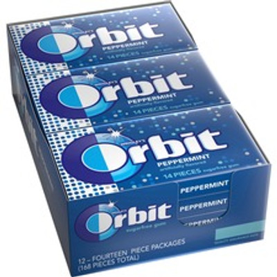 Orbit Peppermint Sugarfree Gum - 12 packs - Peppermint - Individually Wrapped - 14 /Pack - 12 / Box