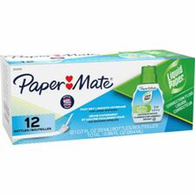 Paper Mate Liquid Paper Fast Dry Correction Fluid - Foam 22 mL - White - Fast-drying, Spill Resistant - 1 Dozen