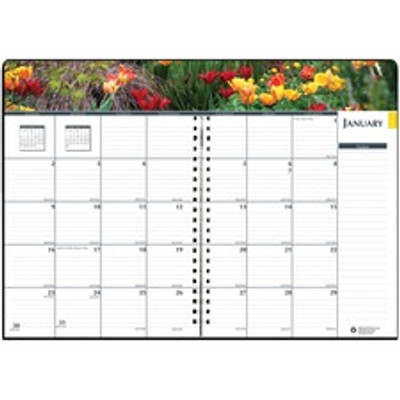 House of Doolittle Earthscapes Gardens Monthly Planner - Julian Dates - Monthly - 12 Month - January 2025 to December 2025 - 1 Month Double Page Layout - 7" x 10" Sheet Size - Wire Bound - Paper - Black Cover - 1 Each