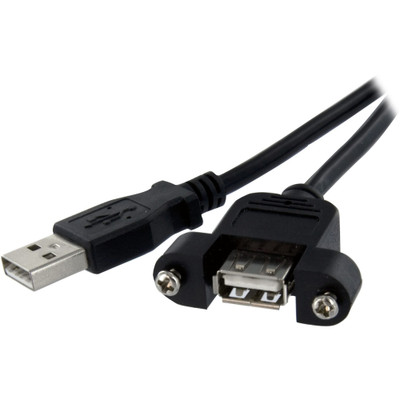 StarTech.com 1 ft Panel Mount USB Cable A to A - F/M - 1 ft USB Data Transfer Cable for PC - First End: 1 x USB 2.0 Type A - Male - Second End: 1 x USB 2.0 Type A - Female - Extension Cable - 24/28 AWG - Black - 1 Each