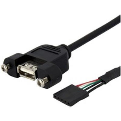 StarTech.com 1 ft Panel Mount USB Cable - USB A to Motherboard Header Cable F/F - 1 ft IDC/USB Data Transfer Cable for Motherboard - First End: 1 x USB 2.0 Type A - Female - Second End: 1 x 5-pin Parallel - Female - Black - 1 Each