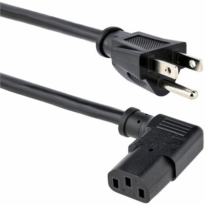 StarTech.com Right Angle Standard Computer Power Cord - For Computer, Printer, Scanner, Monitor - 125 V AC / 10 A - Black - 10 ft Cord Length - NEMA 5-15P / IEC 60320 C13 - 1 Each