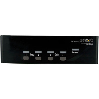 StarTech.com 4-Port DVI and VGA, USB KVM Switch with Audio and USB 2.0 Hub - 4 Computer(s) - 1 Local User(s) - SVGA, WUXGA - 1920 x 1440 - 8 x USB - 5 x DVI - 5 x VGA - Rack-mountable, Desktop - TAA Compliant