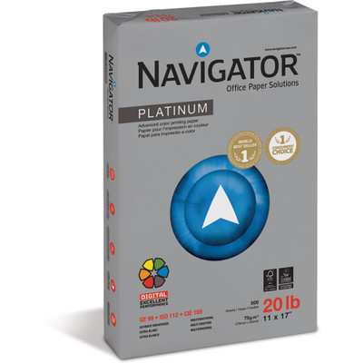 Navigator Platinum Superior Productivity Multipurpose Paper - Silky Touch - White - 99 Brightness - 93% Opacity - 11" x 17" - 20 lb Basis Weight - Smooth - Jam-free, Chlorine-free - Bright White - 500 Sheets per Ream - 5 / Carton