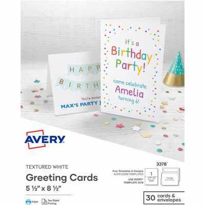 Avery&reg; Half-Fold Greeting Cards, Textured, Uncoated, 5-1/2" x 8-1/2" , 30 Cards (3378) - 5 1/2" x 8 1/2" - Textured - Uncoated, Heavyweight - White - 30/Pack - 6 / Carton