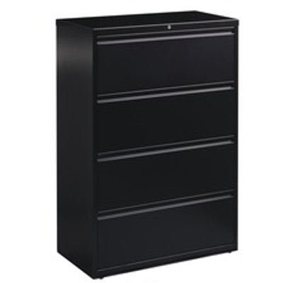 Lorell Fortress Series Lateral File - 36" Width x 18.6" Depth x 52.5" Height - 4 x Drawer(s) for File - Letter, Legal, A4 - Lateral - Ball-bearing Suspension, Leveling Glide, Label Holder, Interlocking - Black - Steel - Recycled