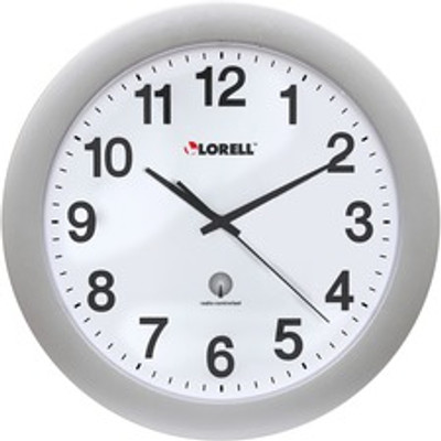 Lorell 12" Round Radio-controlled Wall Clock - Analog - Quartz - White Main Dial - Silver Case - Plastic