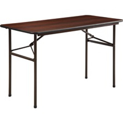 Lorell Economy Folding Table - Melamine Rectangle Top - 500 lb Capacity - 48" Table Top Length x 24" Table Top Width x 0.63" Table Top Thickness - 29" Height - Mahogany - 1 Each